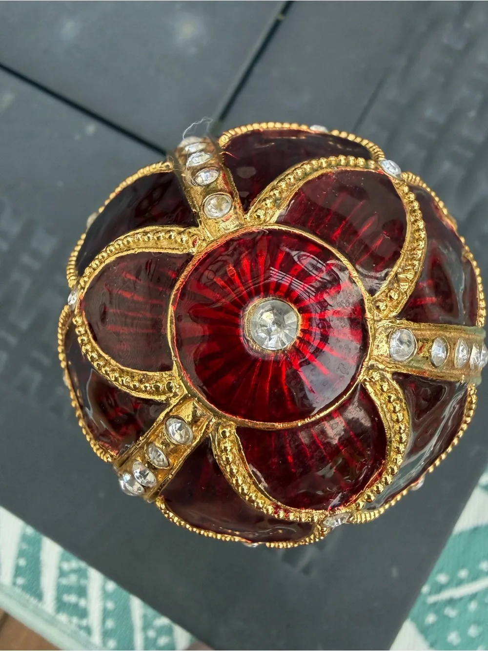 Russian-Styled Red Enamel Fabergé Decorative Egg Trinket Music Box